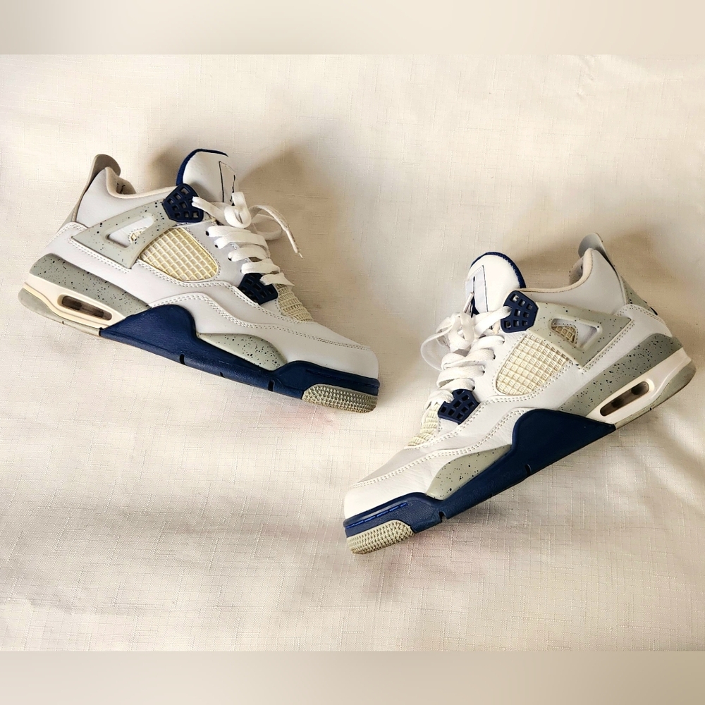 Nike Air Jordan 4 Retro Size 8 White Midnight Navy Grey DH6927-140 Men’s Rare - Picture 2 of 12